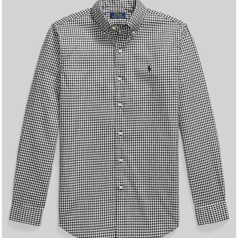Ralph Lauren Slim Fit Gingham Button-Down Shirt – Black White (Size L)
